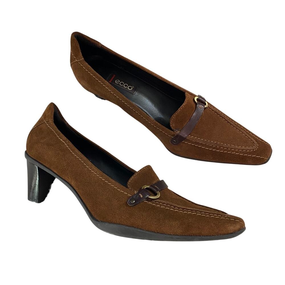 ECCO Heels Brown Suede Leather Heel Pumps Women's EU 38 US 7.5